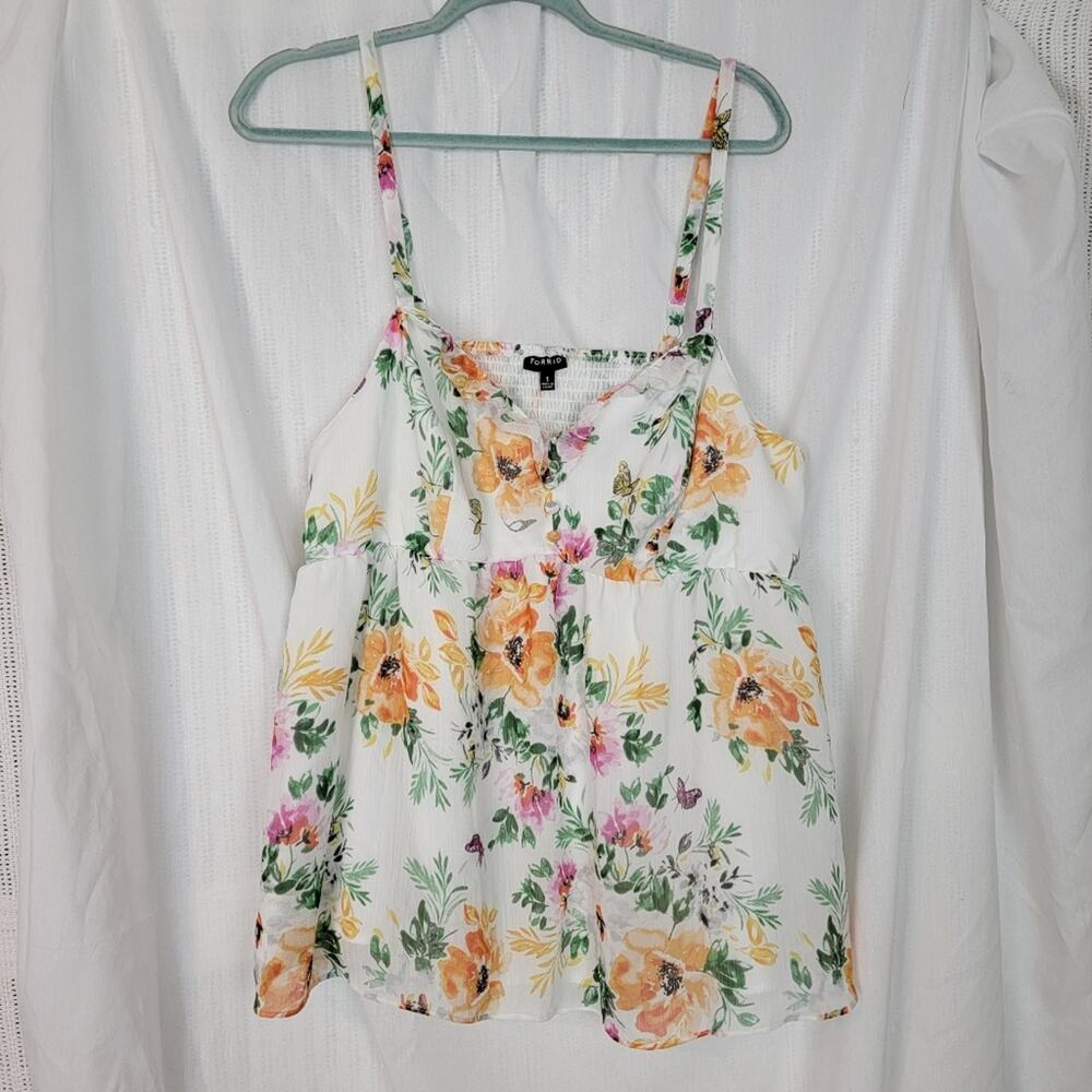 Torrid White & Orange Floral Sleeveless Blouse, Sz 1